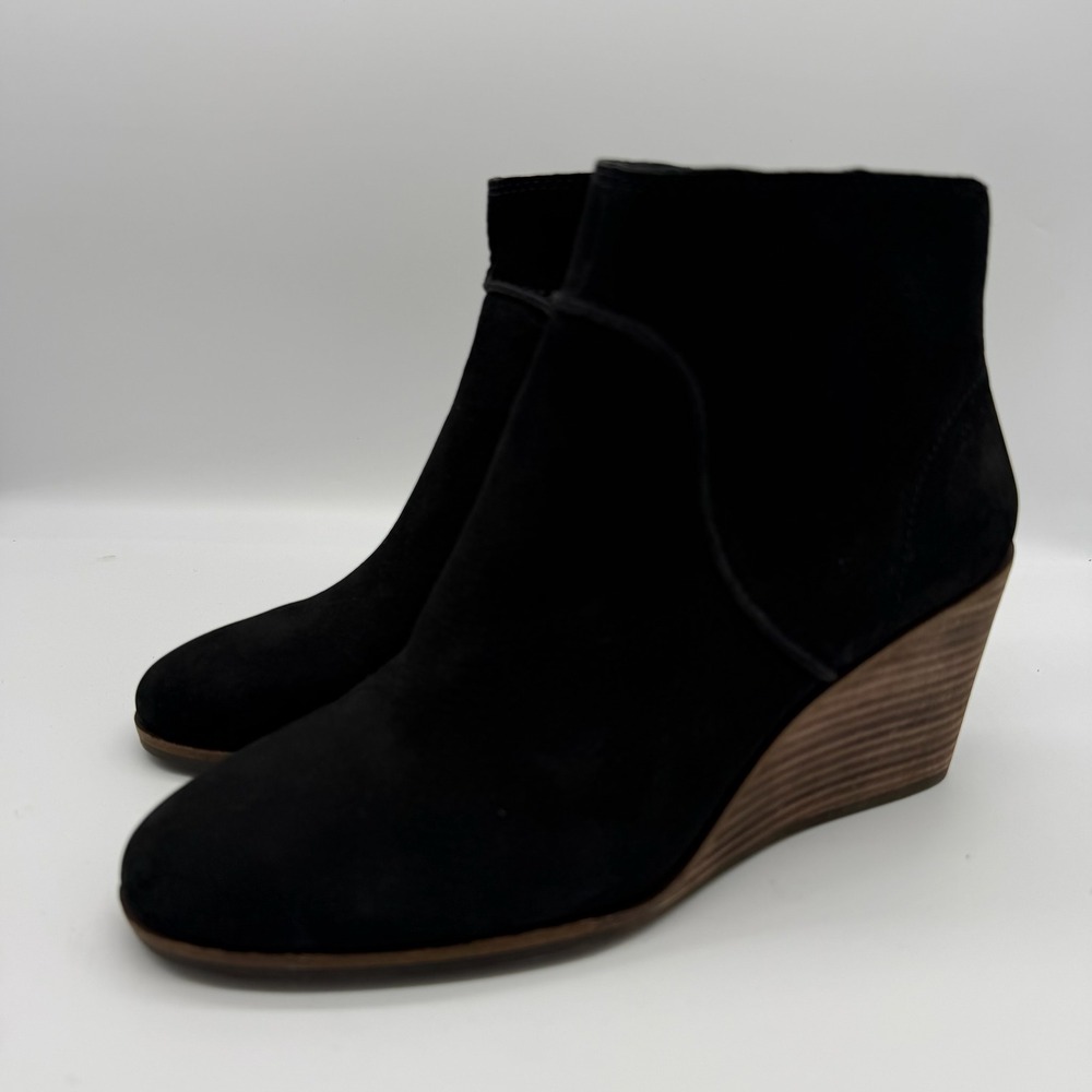Lucky Brand Zanta Black Suede Wedge Ankle Booties 8.5M LK-ZANTA Boho
